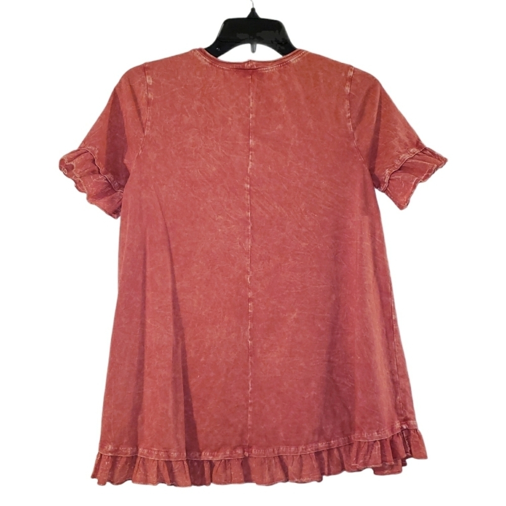 Altar'd State Acid Wash Rust Red Ruffle Tunic - Picture 2 of 5